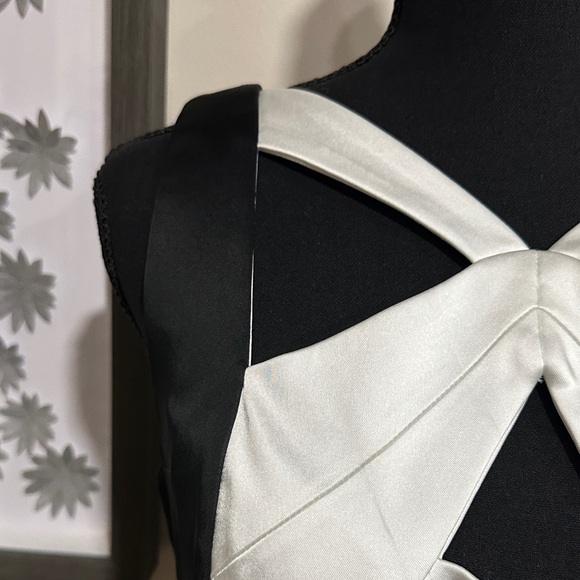 *JAX* Black x White Contrast Panel Bodycon Cocktail Mini Dress Size 6 - Picture 5 of 11